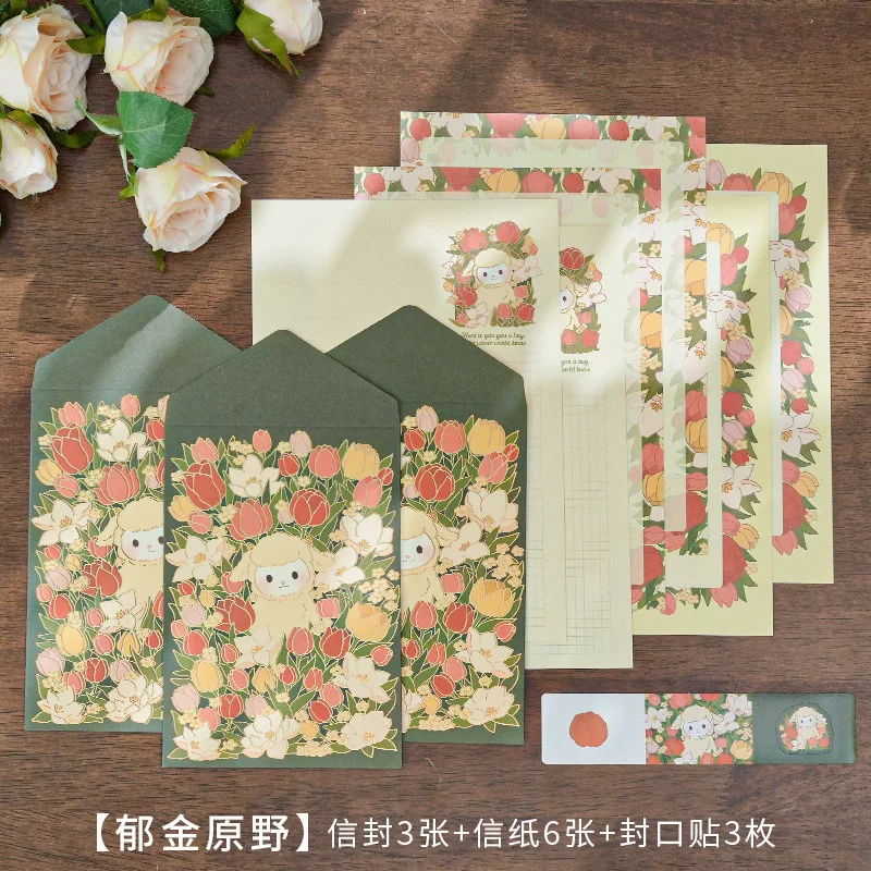 9Pcs Korean Cute Bear Rabbit Envelope Writing Paper Set