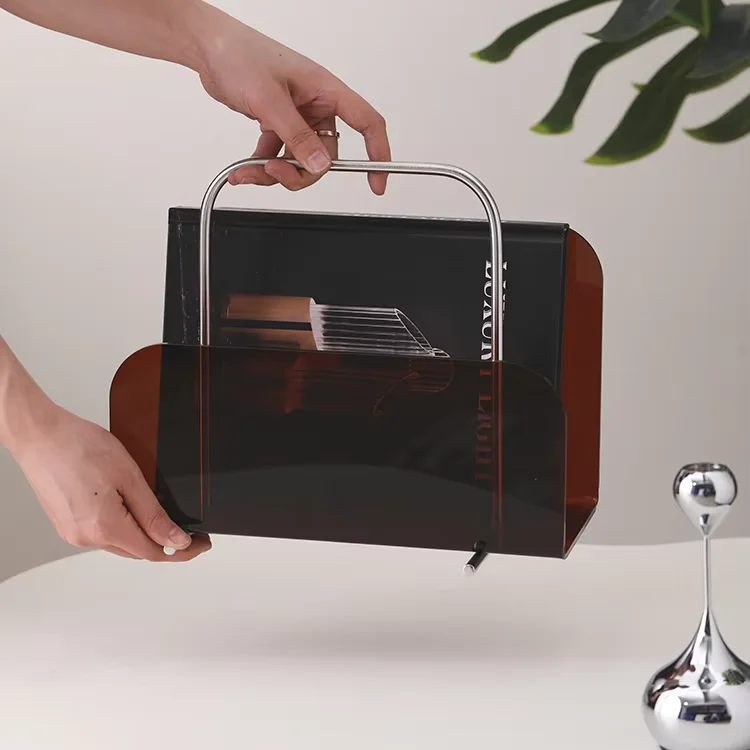 رف مجلة محمول من الأكريليك بطبقة واحدة، رف تخزين الكتب البلاستيكية لغرفة المعيشة، منظم أدراج سطح المكتب #5