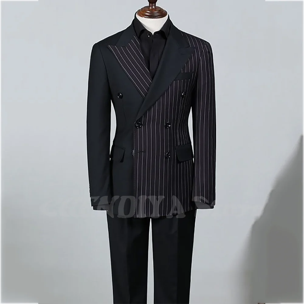 

Smart Casual Men's Suit Chic Peaked Lapel Business Formal Outfits Double Breasted England Style Banquet Prom Wedding Set