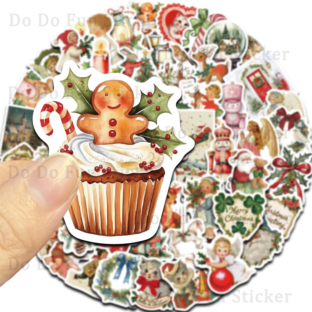 

50PCS Romantic Christmas Sticker Waterproof Reindeer Angels Santa Claus Decorations Bottles Phone Laptops Guitar Refrigerator