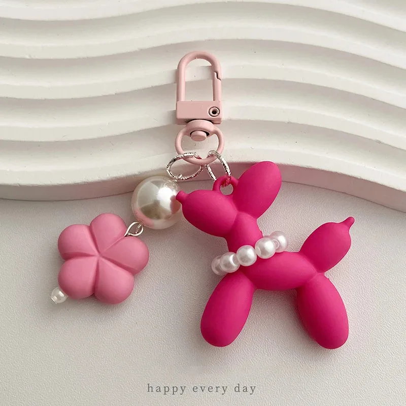 Flower Acrylic Balloon Dog Cartoon Cute Keychains Key Ring Women Men New Bling Cute Pet Bag Car Holder  Friend Gift