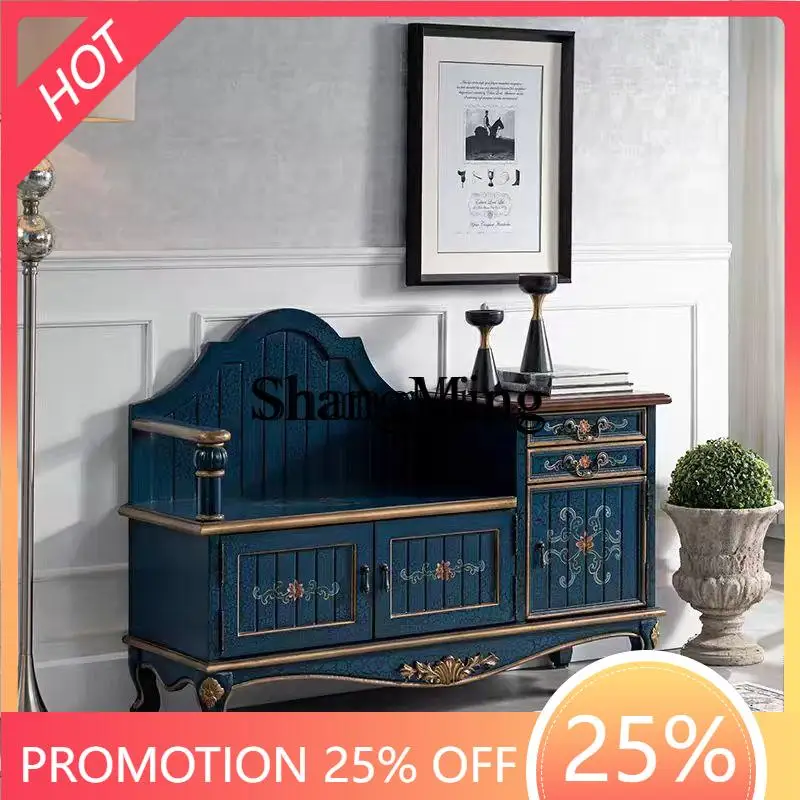 

CL Chinese retro painted shoe cabinet multi-functional walnut casual creative shoe stool