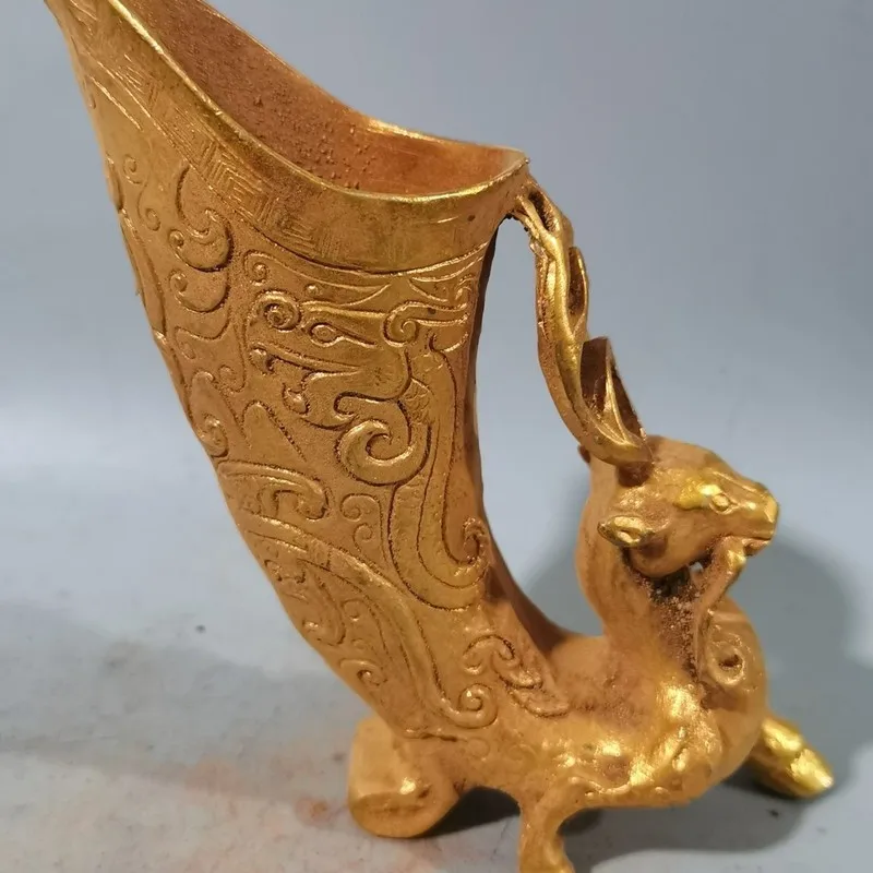 Antique miscellaneous collectibles: Qing Dynasty Qianlong period gilded Pixiu wine , five-dragon cup, craft gift and deco