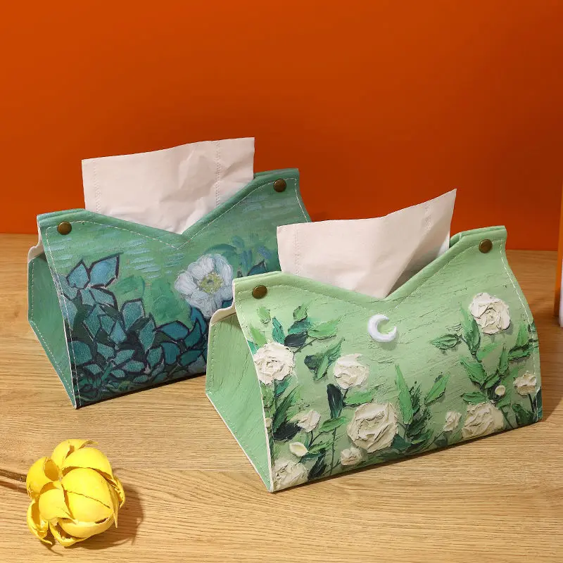 Ins-Creative Tissue Box for Living Room, Oil Painting, Three-Dimensional, Creative, Multifunctional, Car, Bedroom, Light