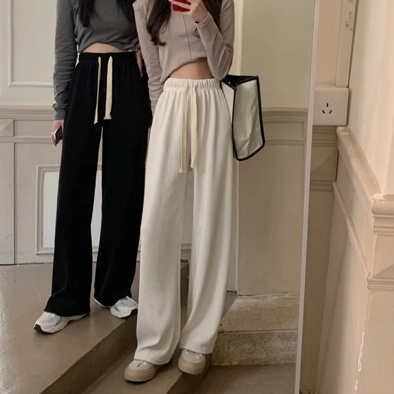 Woman's Trousers Good Quality spring/autumn Straight Solid Color Drawstring Fashion Ladies Trousers Dropshipping ZBB822