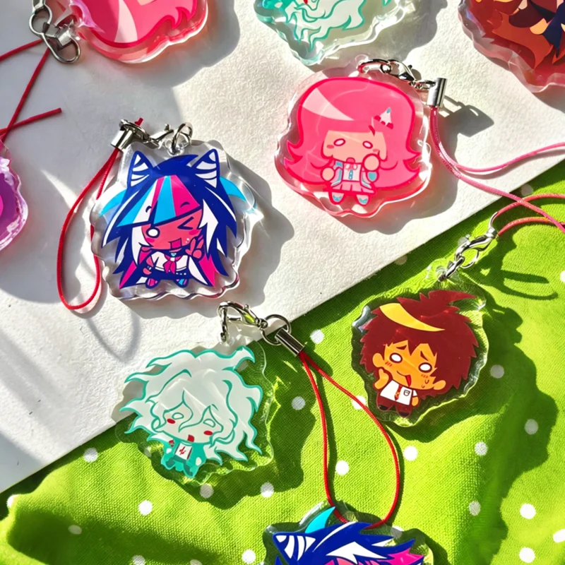 Super Danganronpa 2 Keychain - Chibi Epoxy Phone Charms - Danganronpa 2 Goodbye Despair Anime Merch - Cute Character Acrylic