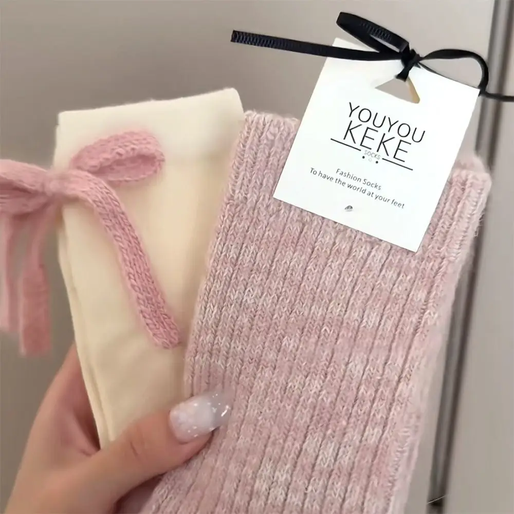 جوارب مريحة سميكة على شكل فيونكة دافئة ومتعددة الاستخدامات، جوارب طويلة من الصوف لخريف وشتاء