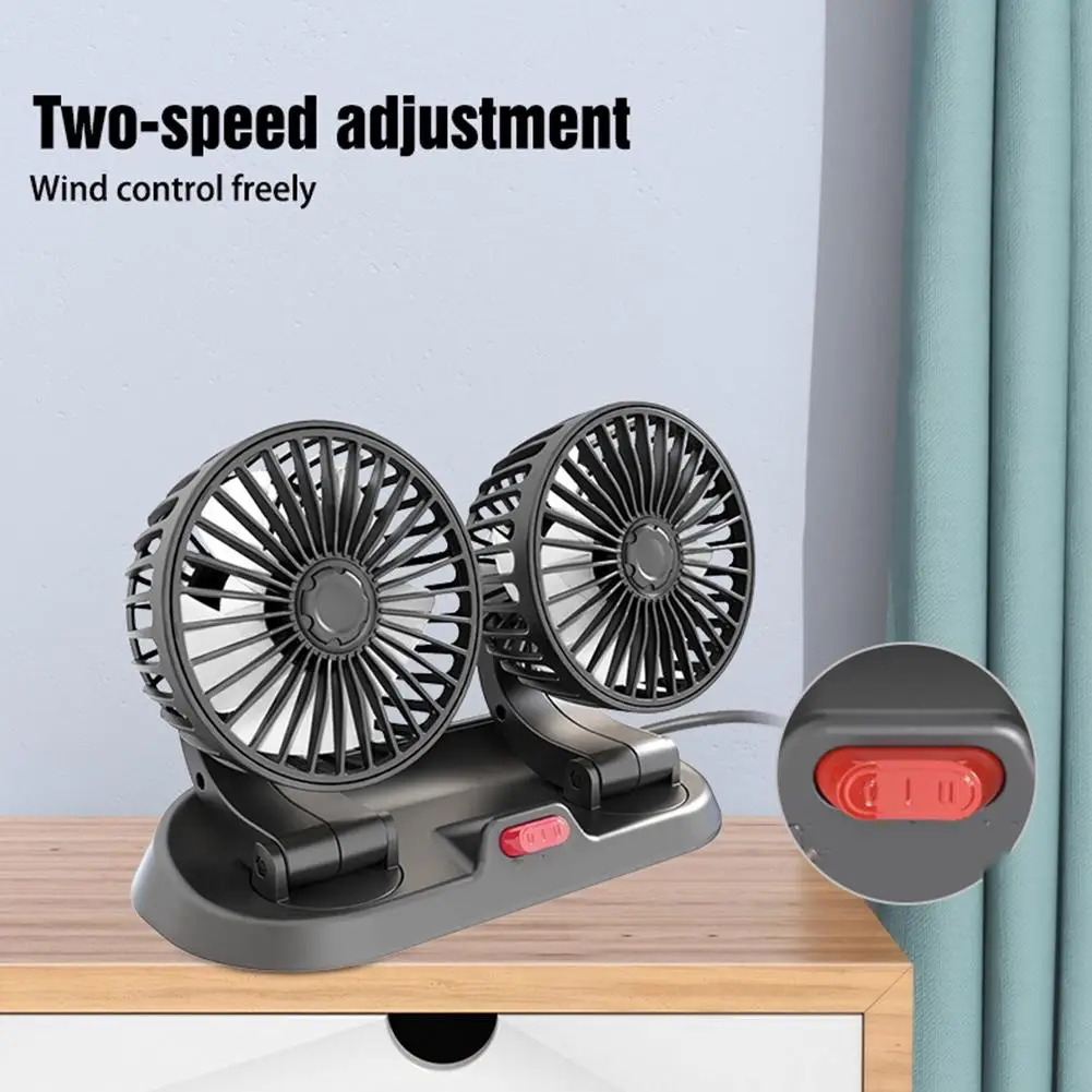 Car Fan 5V Electric Auto Cooling Fan for Dashboard 360 Degree Rotatable Dual Head Stepless Speed Air Fan for Sedan SUV RV G1F7