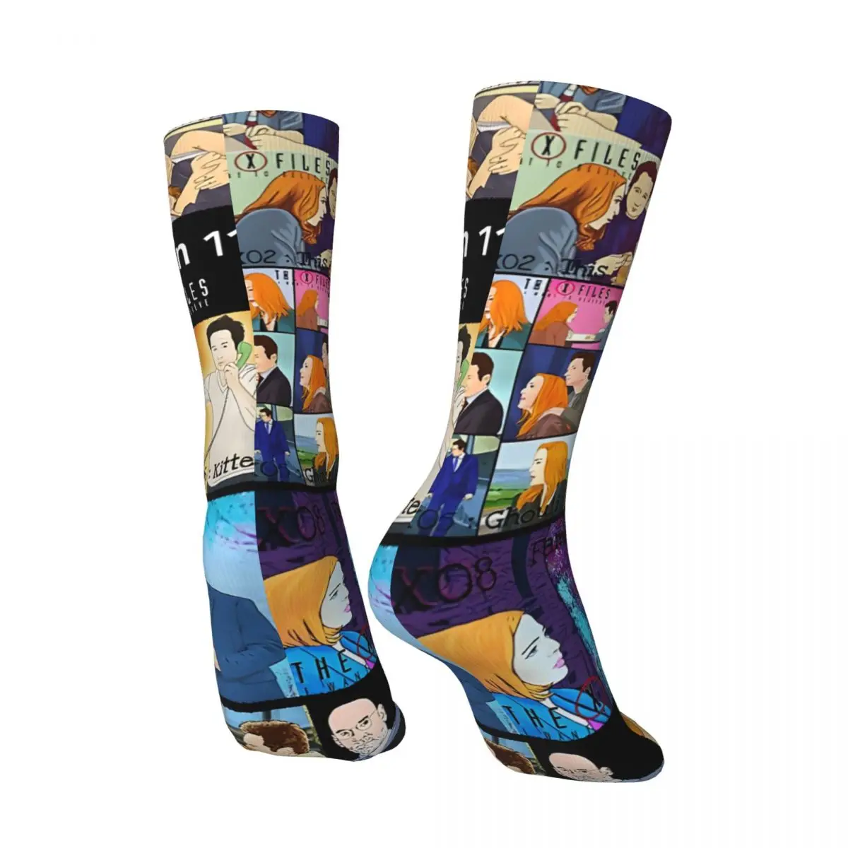 Funny Crazy compression Sock for Men Season 11 Hip Hop Vintage The X-Files Happy Seamless Pattern Printed Boys Crew Sock Casual