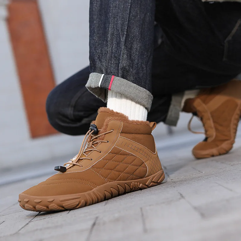 Barfuß-Wanderstiefel für Herren und Damen, warmer Zero Drop-Schneestiefel zum Hineinschlüpfen, breite Zehenbox-Stiefeletten, minimalistisch wasserdicht