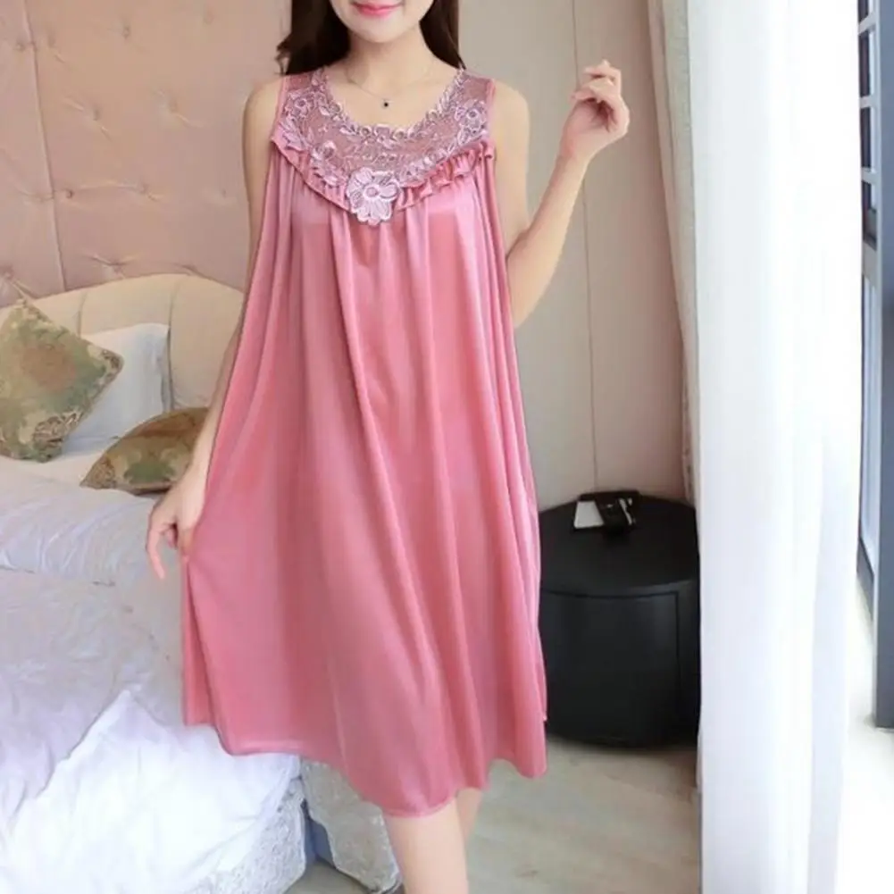 Practical Lady Nightwear Non Shrink Sling Sleepwear Breathable Female Nightgown Women Nightwear  Loose Hem