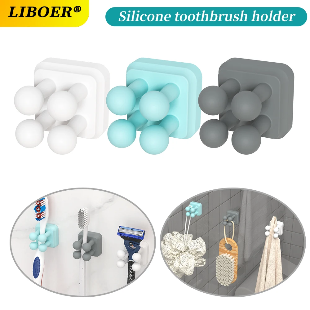 Silicone Toothbrush Holder Waterproof Multi-function Hook Self Adhesive Wall Mounted Razor Towel Key Plug Cable Hanger 1/2 pcs