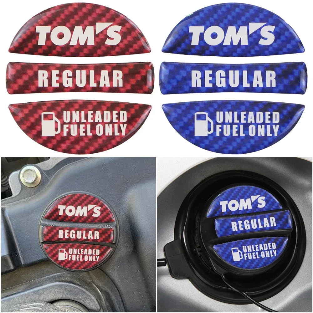 Universal Brand New Blue Red Carbon Fiber Tom's Toyota Fuel Cap Garnish Budge Emblem Blue High-octan 86 Supra Mr-2 Car Styling