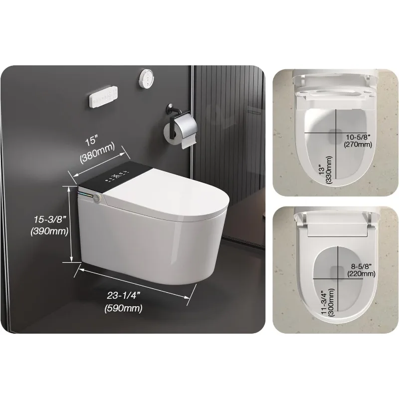 Intelligent Wall-Hung Toilet,One-piece Smart Toilet with Bidet Built in,Heated Seat, Auto Flush, Auto Open  Remote Control