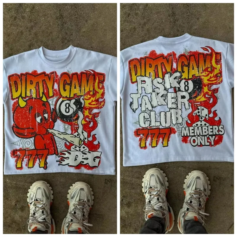 Summer Trend Retro Cartoon Print T-shirt Women Y2k Cotton Round Neck Short Sleeve Harajuku Men Women Graffiti Style Tee Tops