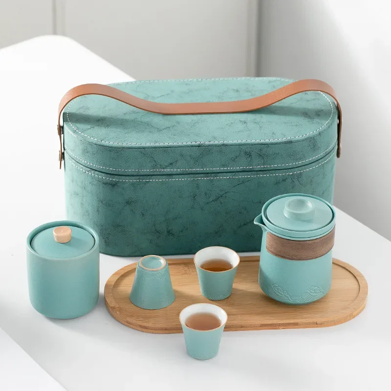 Multipurpose Kettle Gift Outdoor Quick Cup Ceramic One Pot Three Cups Portable Travel Container Kung Fu Tea Set Simple Tea Tray