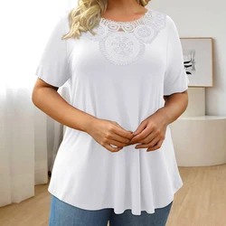 Plus Size damskie topy 2024 lato duży rozmiar podstawowy T-shirt Tee jednolity kolor casualowa koreański sweter koszula dla odzież damska