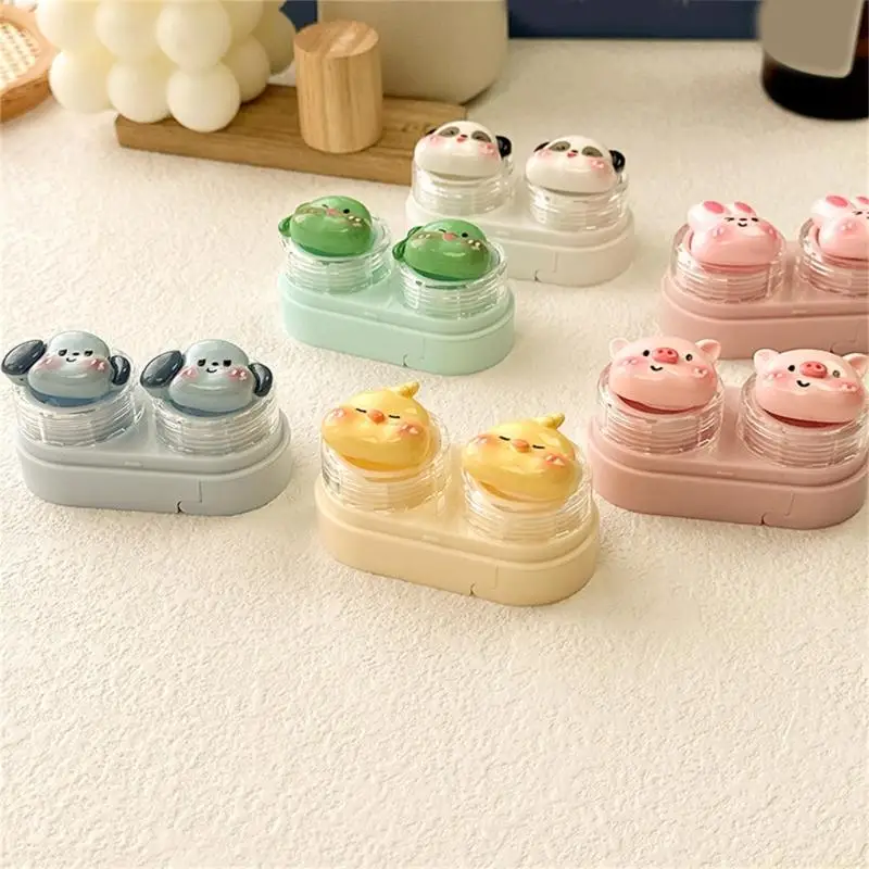 31BF Practical Cartoon Lens Case Organizers Leakproof Double Compartment Lens Holder