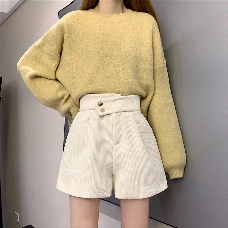 반바지 여성 니트 모직 코듀로이 벨벳 플란넬 아늑한 부드럽고 따뜻한 가을 겨울 홈 파자마 수면 바지 편안한 루즈핏