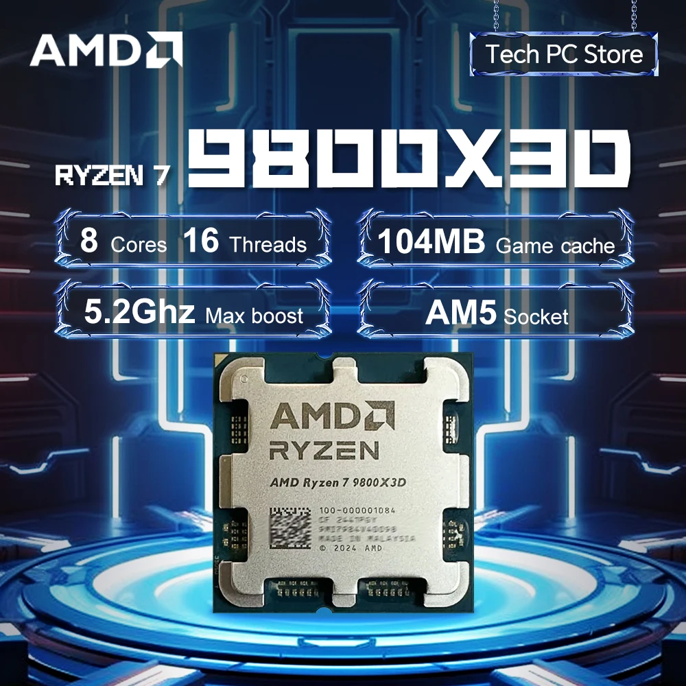 

AMD Ryzen 7 9800X3D 4.7GHz 8-Core 16-Thread L3=96M Processor 120W R7 9800X3D Socket AM5 NEW 4NM DDR5 but No Fan