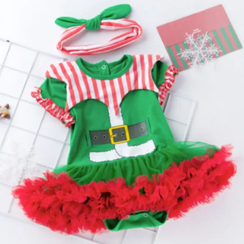 Baby Girl Clothes Christmas Newborn Princess Party Dresses Infant Toddler Print Birthday Short Sleeve Costume 0-24M Baby Dresses