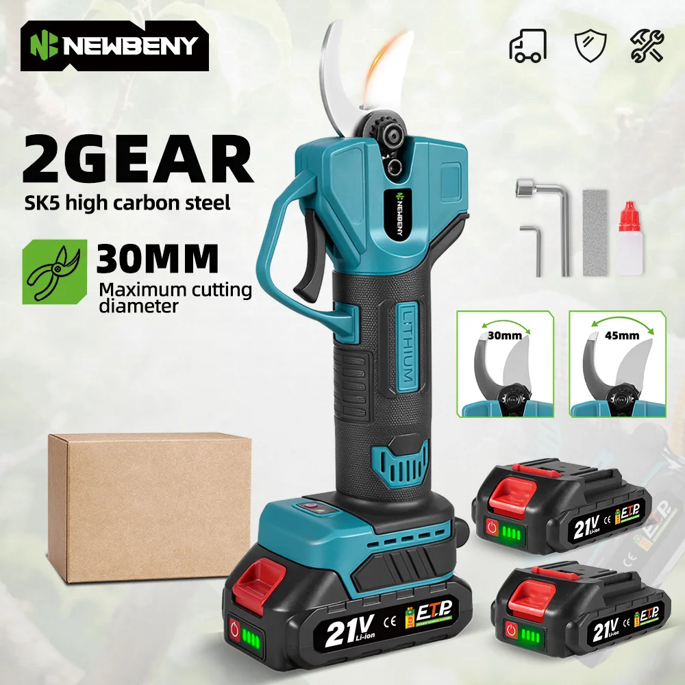 Ciseaux électriques NEWBENY 30 mm, 2 vitesses, sans fil, pour couper les branches et les arbres fruitiers, outil de jardinage, compatible avec les batteries Makita 18-21 V.