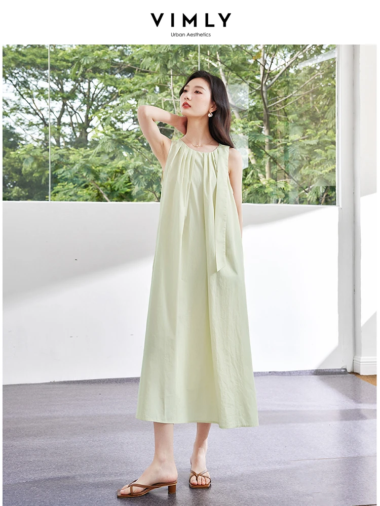 

VIMLY Women's Summer Long Dress 2025 Cotton Lyocell Ladies Loose Sleeveless Casual A-line Vacation Dress Female Clothes M8152