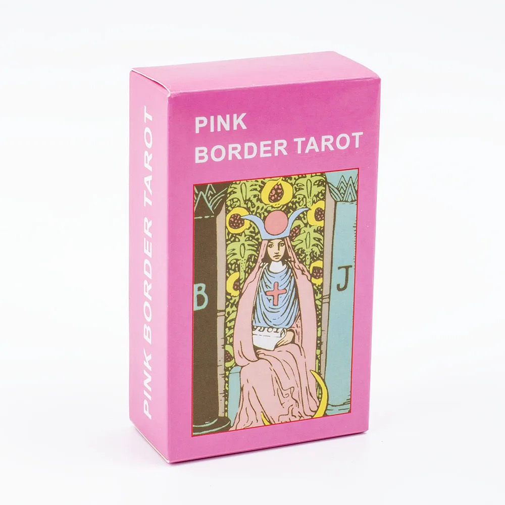 Pink Border Tarot Card Deck with Guidebook 78 Cards for Beginners and Party Games Mysterious Divination Board Game 10.3*6cm