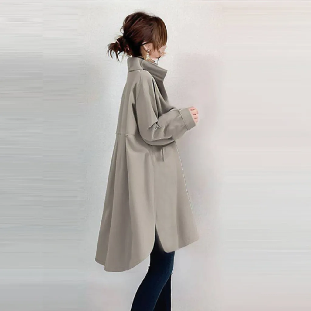 Women Trench Mid Length Coats Jackets Stand Collar Spring Coat Casual Jackets Y2k Streetwear Jacket Work Outerwear Autumn Winter