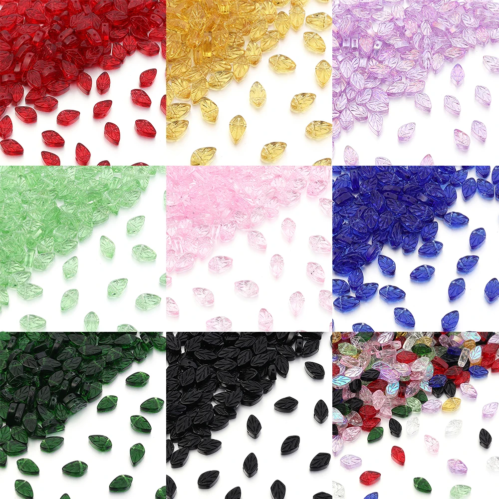 30/60Pcs 7X11,5mm Glas Perlen Blätter Geformt Transparent Bunte Lose Spacer Perlen Für Schmuck Machen DIY armband Zubehör