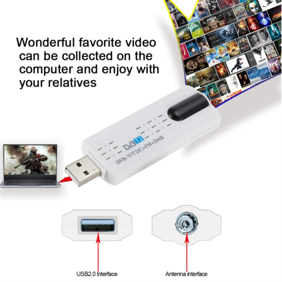 Digital Satellite DVB T2 USB 2.0 TV Stick Tuner With Antenna Remote HD USB TV Receiver DVB-T2/DVB-T/DVB-C/FM/DAB USB TV Stick