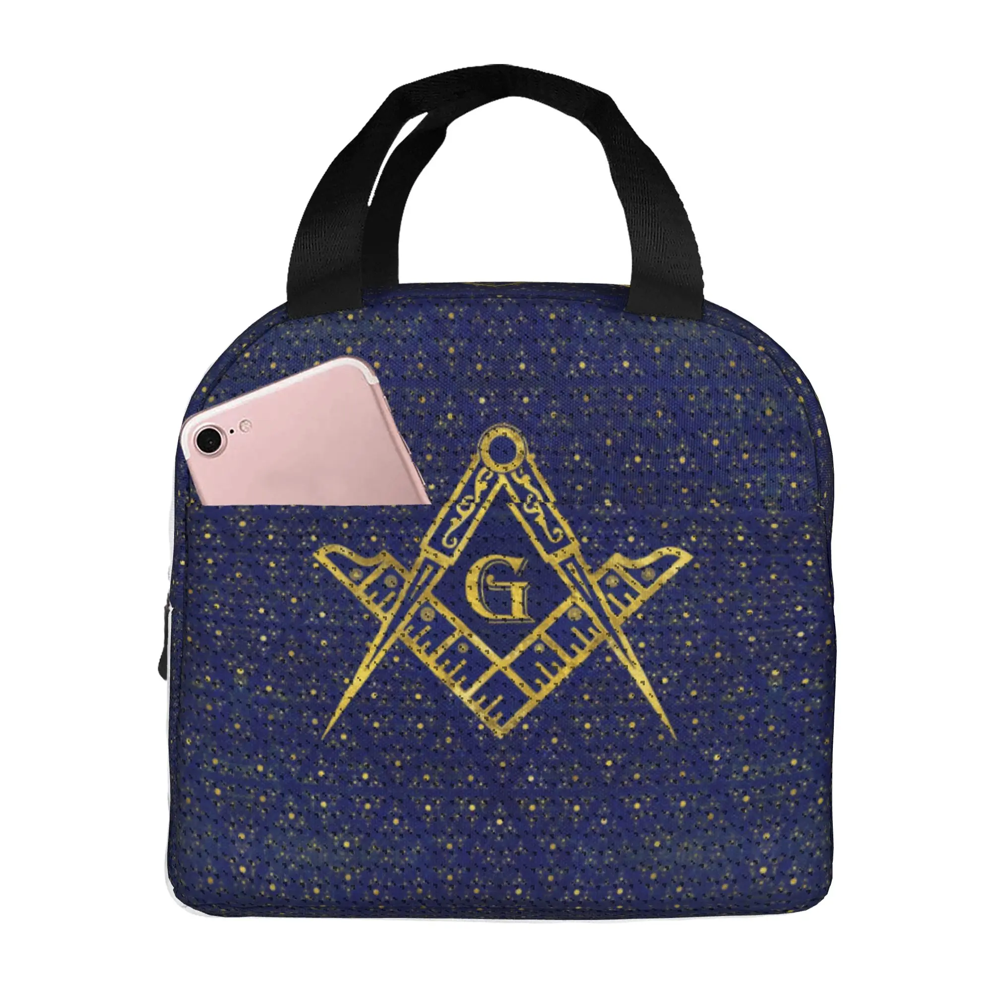 Freemasonry Symbol Thermal Insulated Lunch Bags Masonic Mason Freemason Lunch Container for Outdoor Picnic Storage Food Box