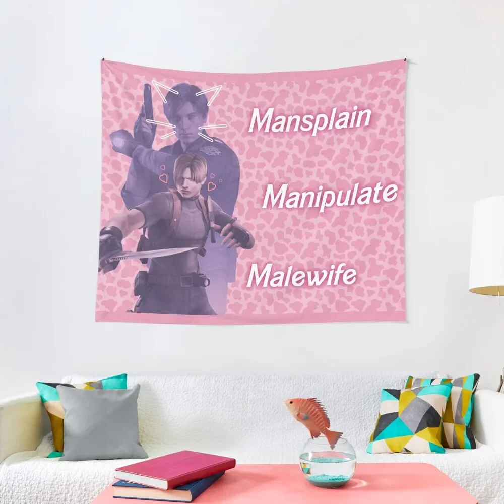 Mansplain, Manipulate, Malewife Leon (Cow) PINK VERSION Tapestry Wall Coverings House Decorations For Bedroom Tapestry