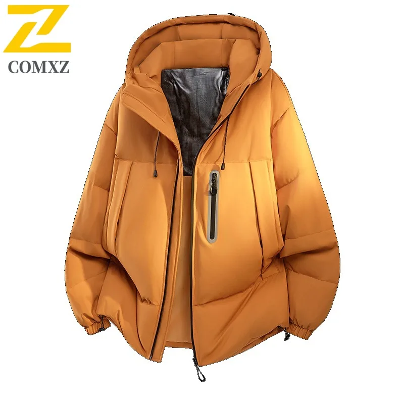 

COMXZ Men Winter Thickened Solid Color Down Jacket Oversized Loose Warm Hooded Coat Streetwear Fashion Casual Outdoor Parka