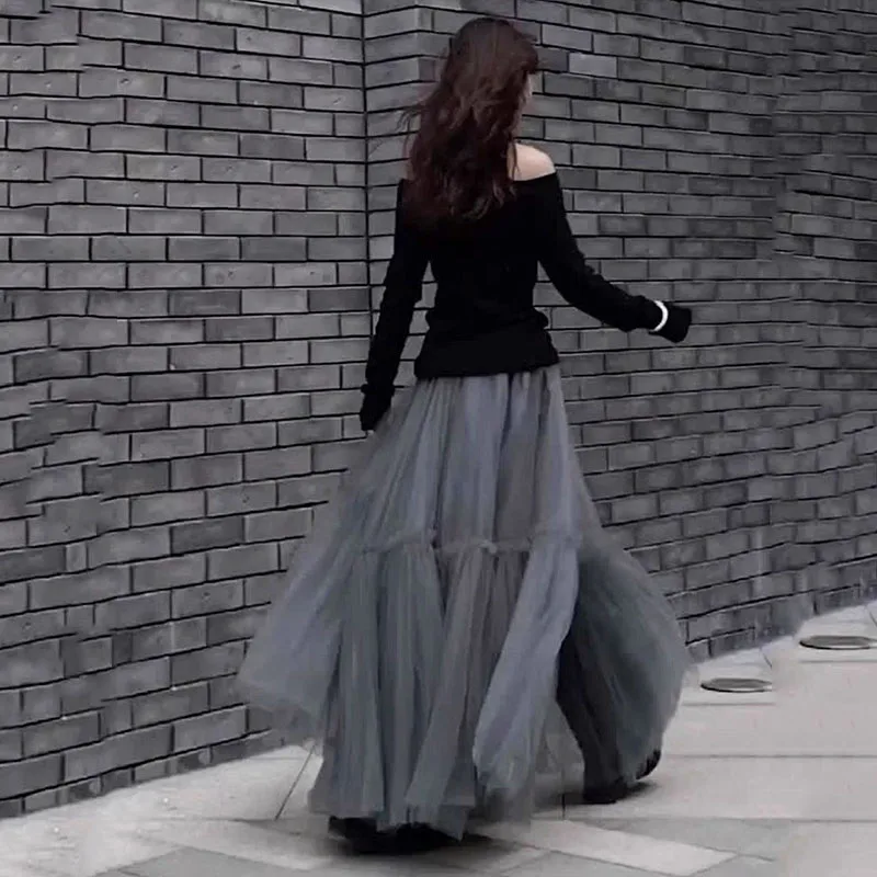 

Women MultilayerRuffles Tulle Skirt Pleated High Waist Fluffy Maxi Skirt Fairy Cake Dress Long Tutu Party Skirt