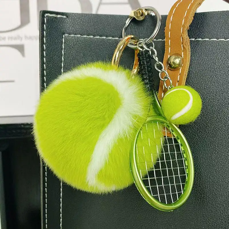 Kreativer, niedlicher Tennis-Schlüsselanhänger, Schlüsselzubehör, Cartoon-Ball-Schulranzenanhänger, einfacher DIY-Tennis-Fell-Schlüsselanhänger als Geschenk für Mädchen – Detail 3