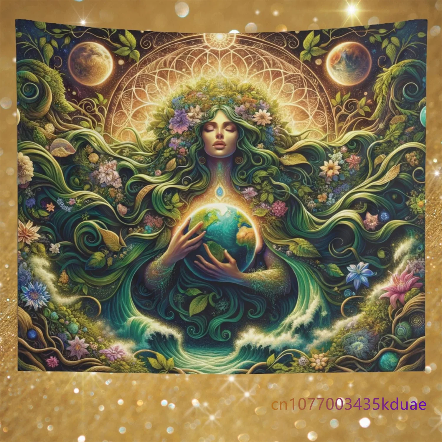 Gaia Mother Earth Tapestry Nature Goddess Art Wall Hanging Boho Meditation Room Decor Elevate Your Space Free Hooks Included