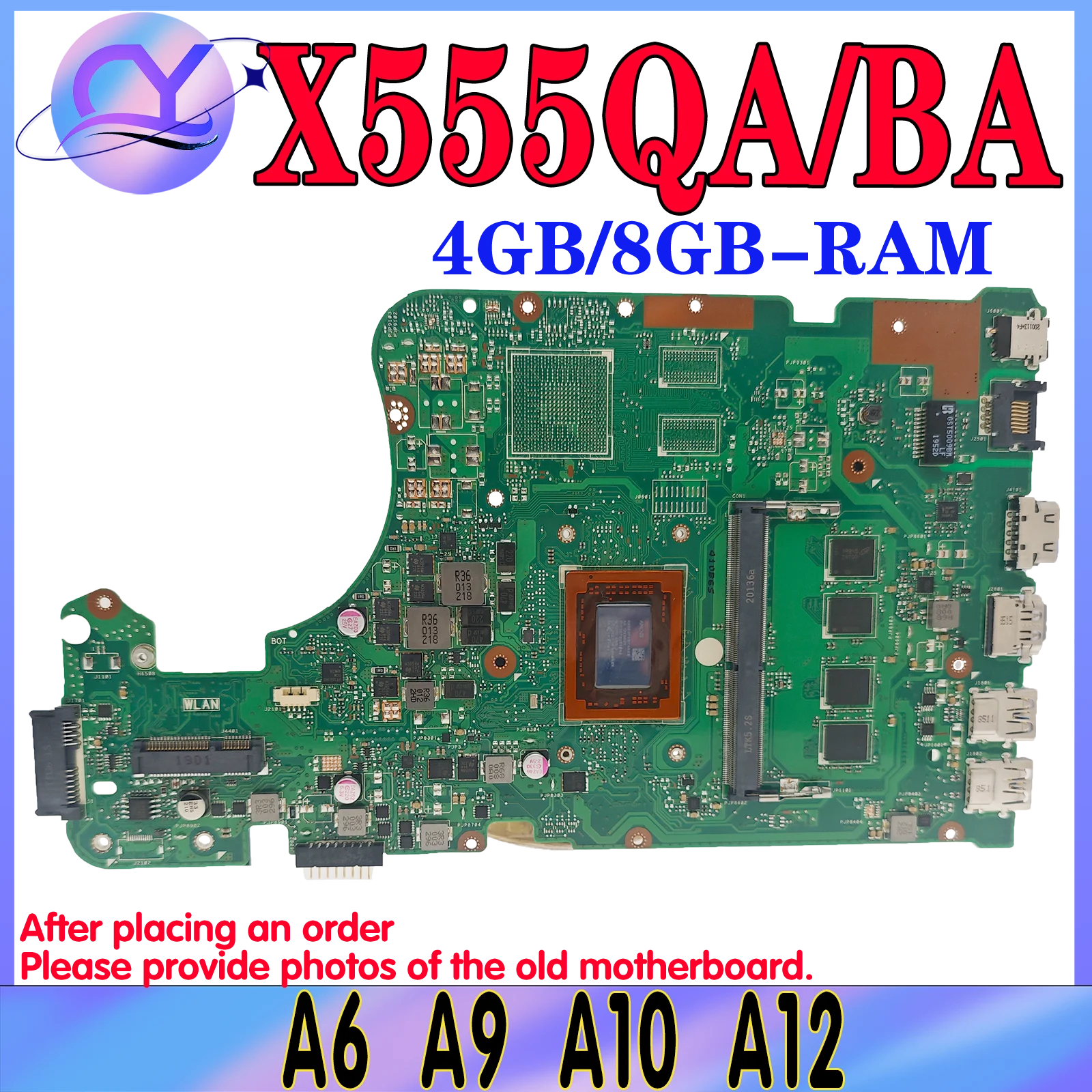 KEFU A555B Mainboard X555BP X555B A555Q X555QG X555Q X555QA X555BA Laptop Motherboard A6 A9 A10 A12 CPU 4GB/8GB-RAM PM/UMA