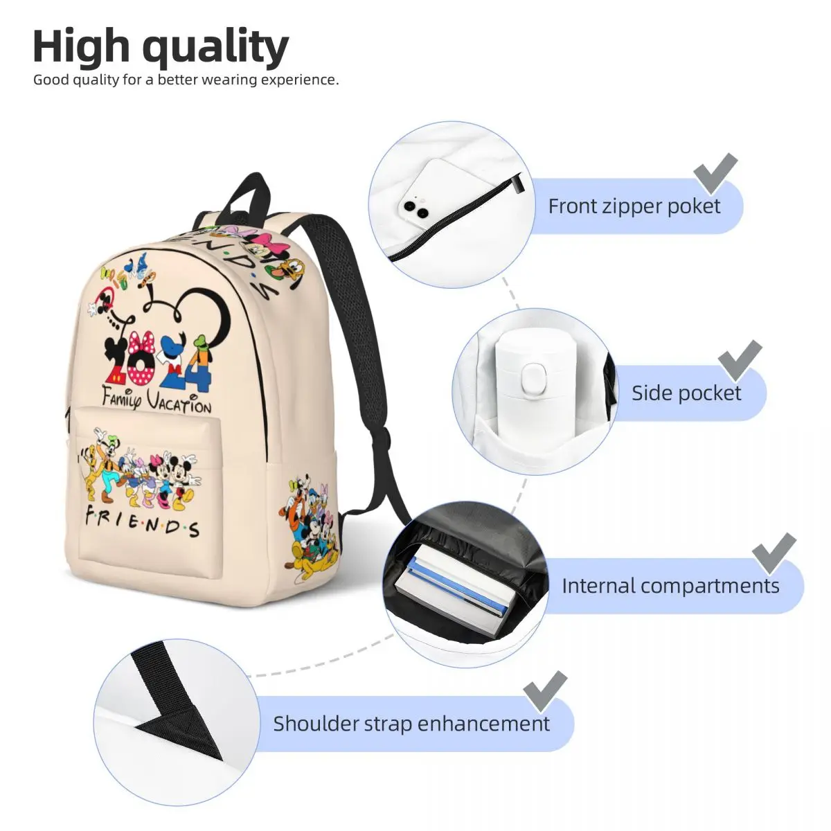 2024 Minnie Mickey Goofy Donald Daisy Duck Backpack for Teens Kids Student School Bags Daypack Elementary High College Hiking