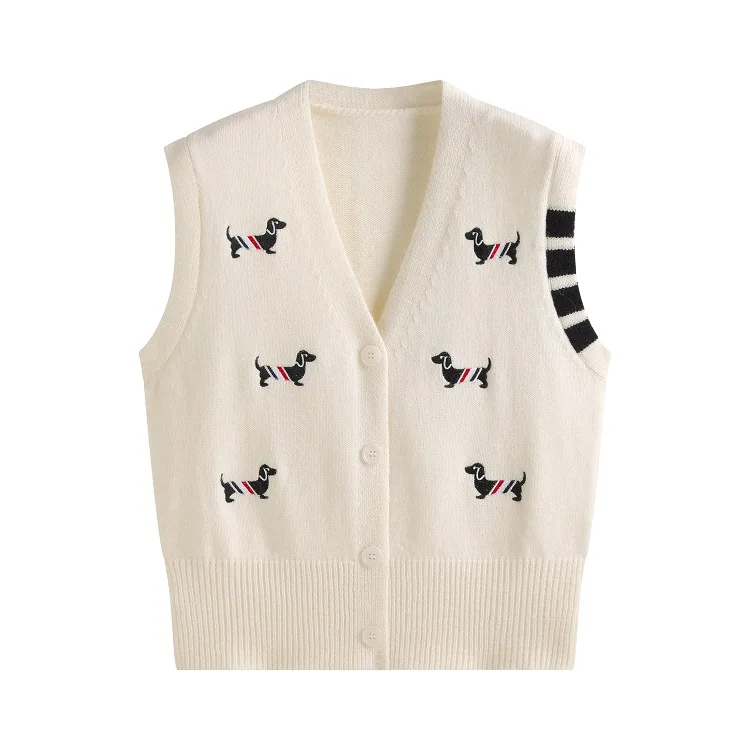 

Versatile Dog Embroidery Loose Knitted Svel Vest Autumn Winter Trendy Brand Layering College Sle All-Match Sweater Vest