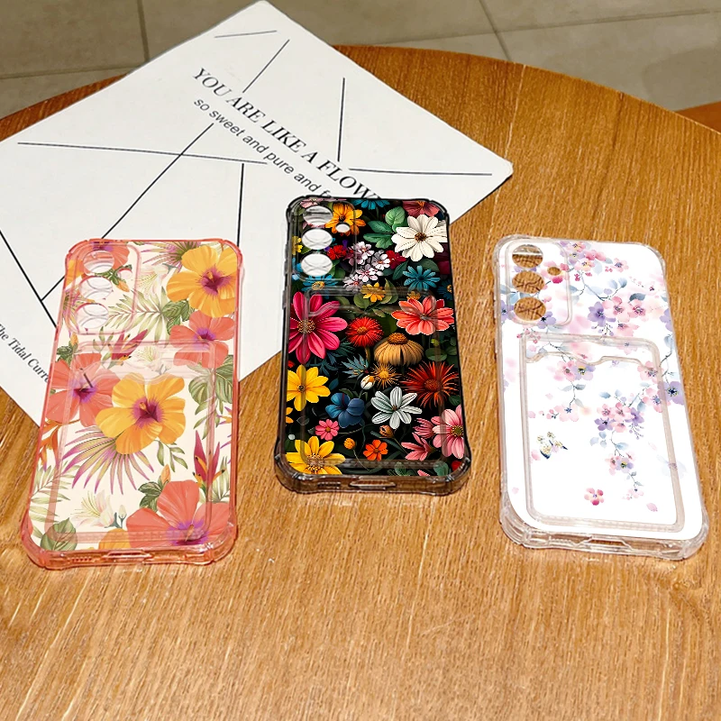Card Pocket Phone Case For Samsung Galaxy S26 S25 S24 Ultra S23 S24 FE A57 A17 A56 A55 A25 A16 A36 A15 Colorful Flower TPU Cover view 6