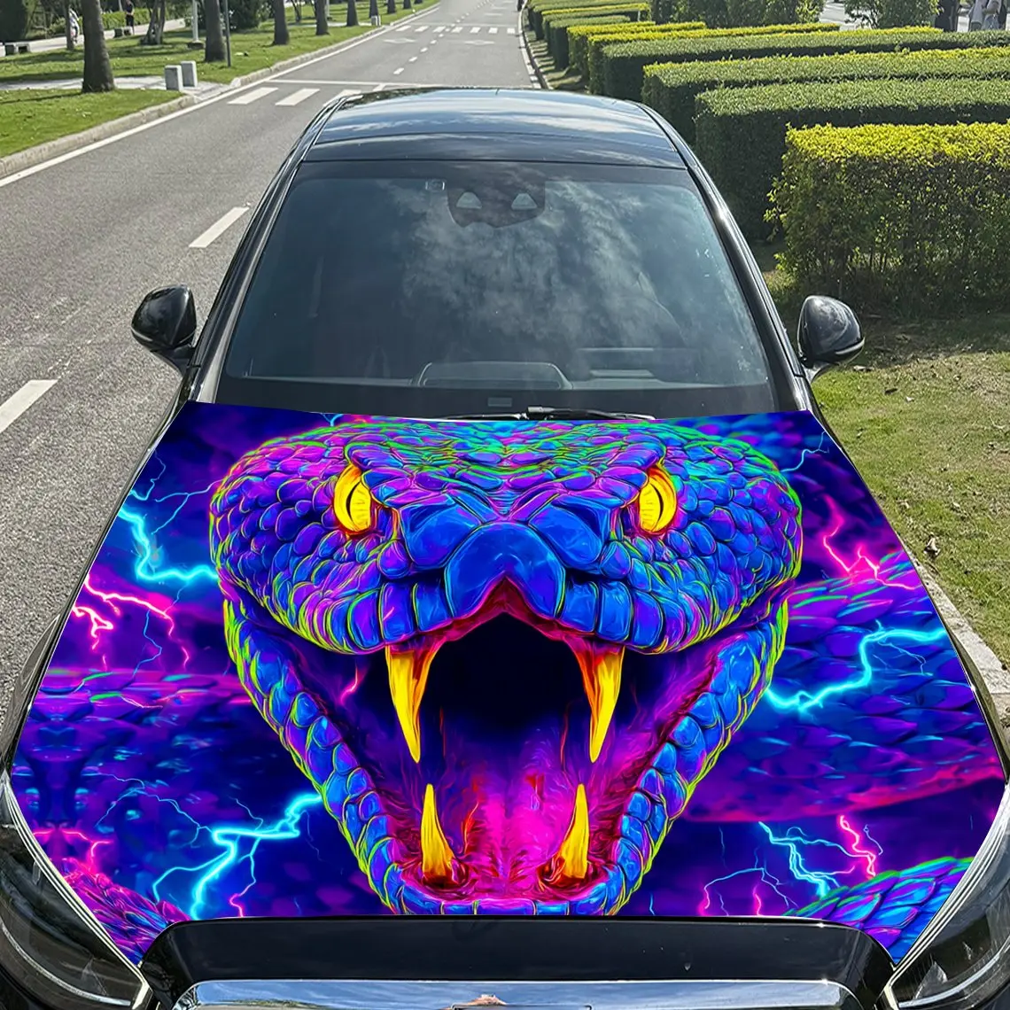 غلاف فينيل سيارة بيثون كهربائي ملون، ملصق غطاء محرك السيارة المقاوم للماء من مادة PVC، ملصقات ذاتية اللصق مقاومة للخدش لـ #4