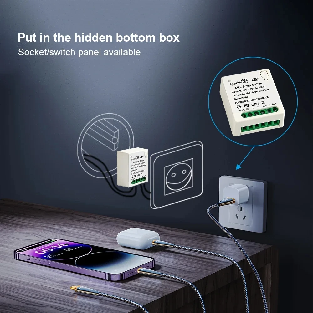 

Matter 16A Wi-Fi мини-умный переключатель, сквозное отключение, двойное управление, розетки, таймер дистанционного управления