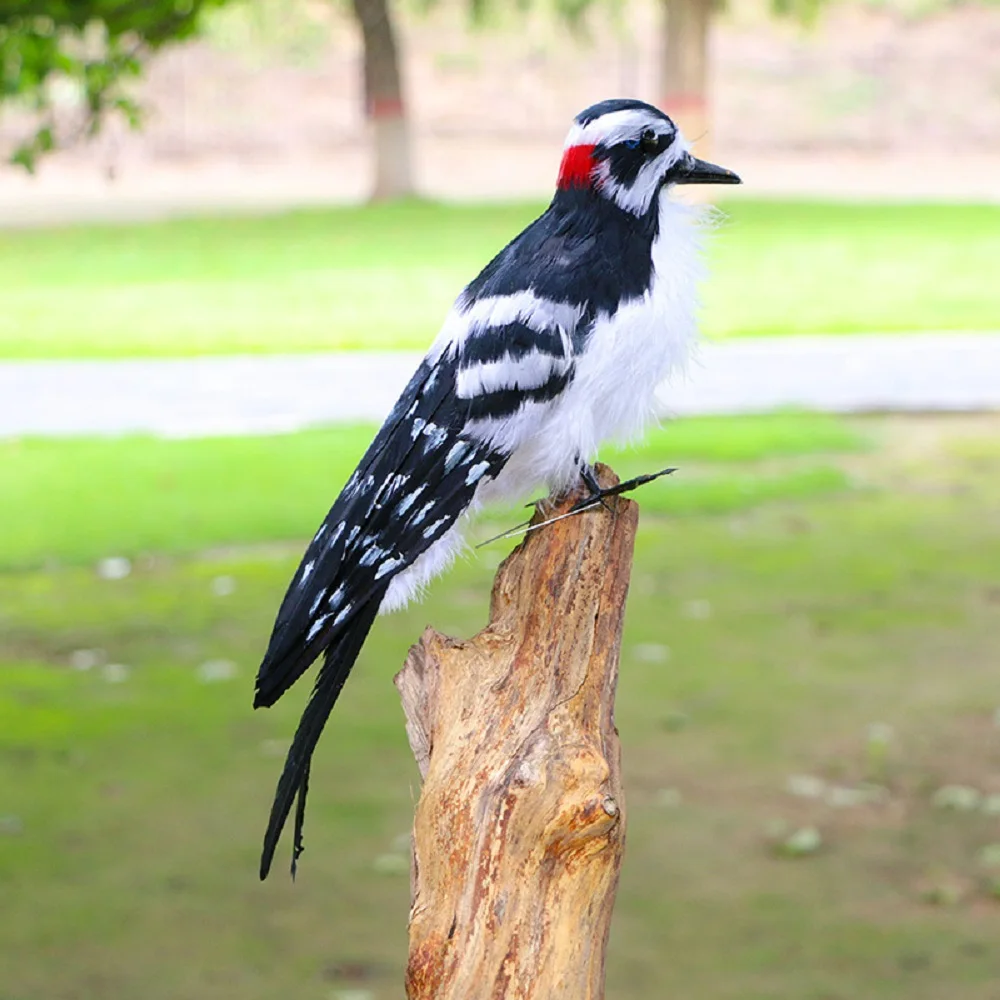 cute black&white foam and feathers woodpecker model home garden decoration toy gift h2671