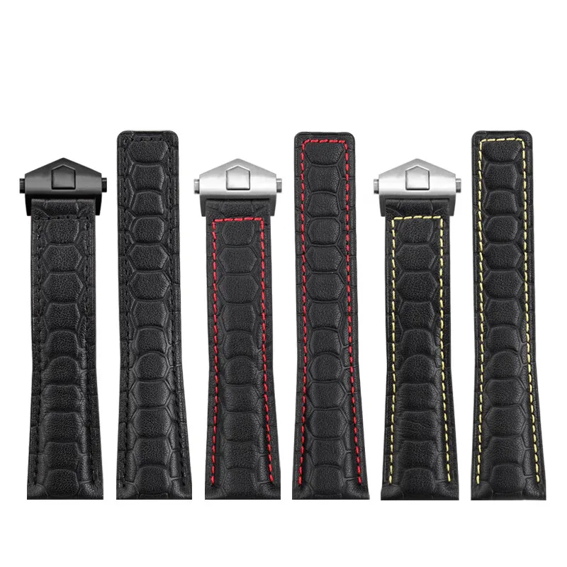 Cinturino in vera pelle da 22mm per TAG Heuer /Carlisla serie di catena per orologi con fibbia pieghevole in pelle bovina da uomo nera