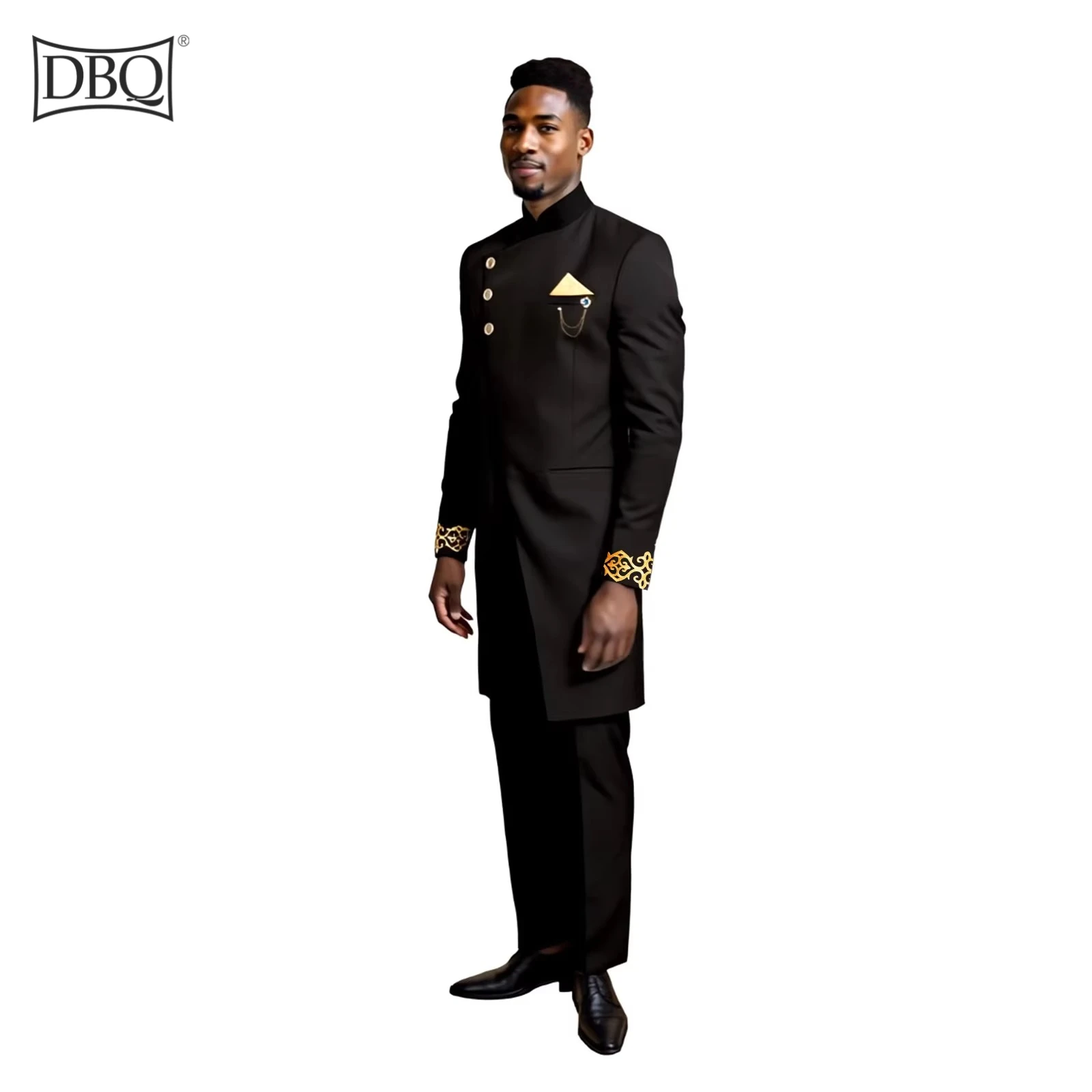 DBQ African Clothes for Men Regular Fit Embroidery Brooch Kerchief Blazer and Pants Linen Suits Set