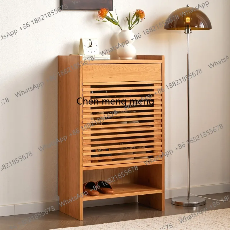 

Nordic simple solid wood shoe cabinet modern North American cherry wood grid entrance entrance entrance cabinet living room