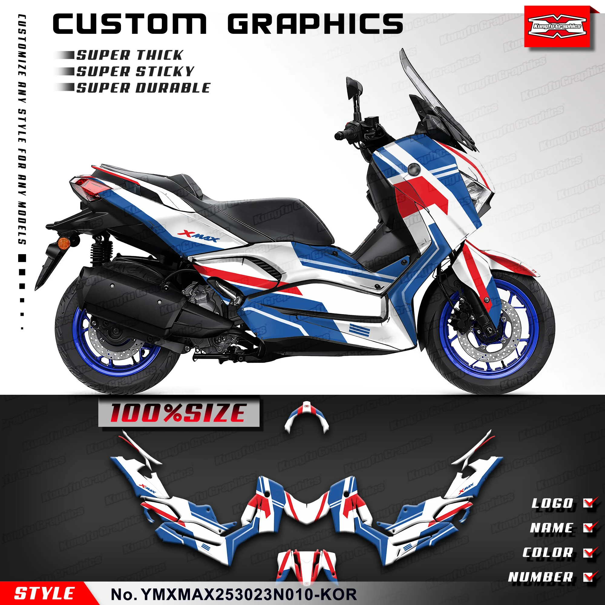 KUNGFU GRAPHICS Personalized Wrap Decal Kit for Yamaha XMAX 250 300 2023 2024, YMXMAX253023N010-KOR