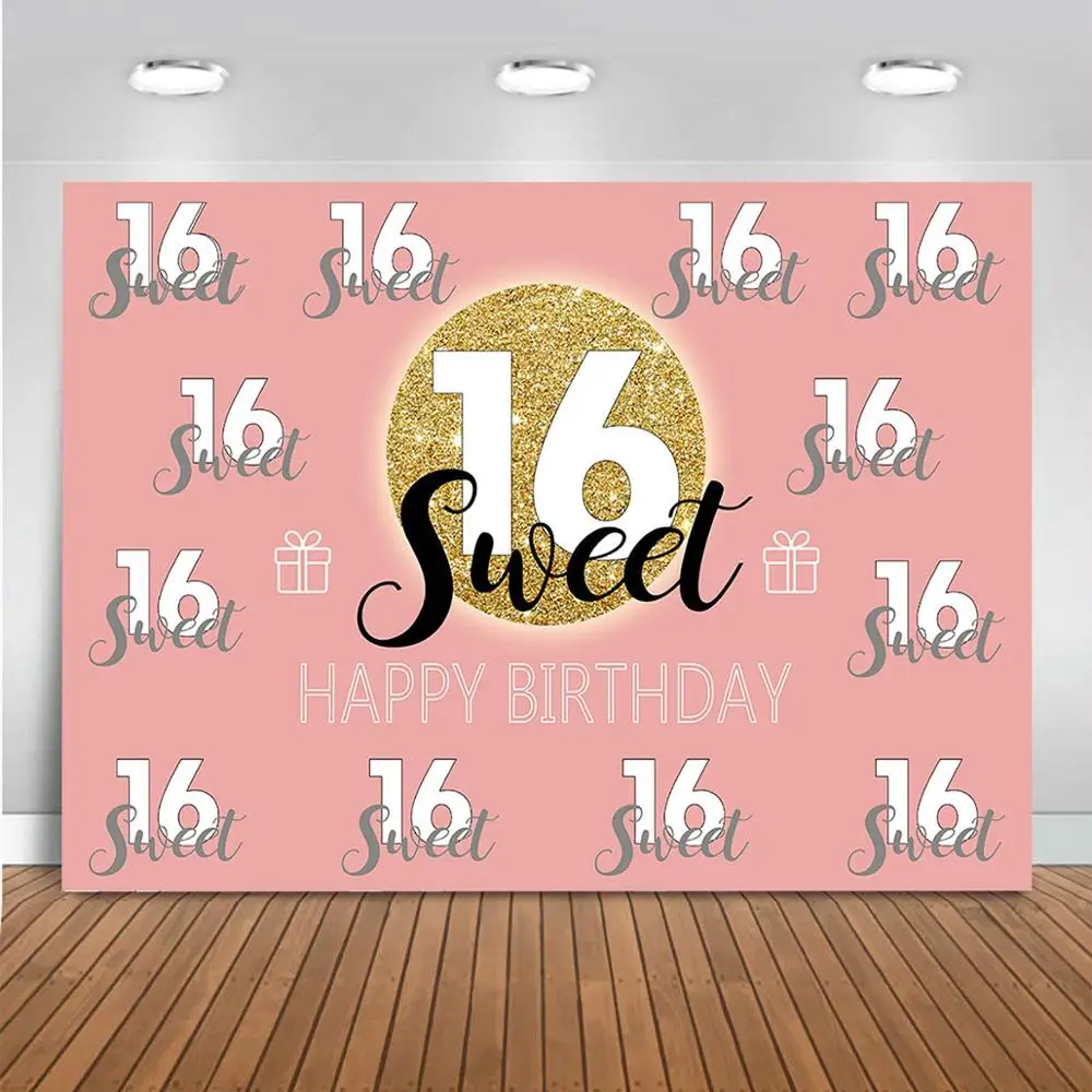 Mocsicka Rose Gold Sweet 16th Birthday Party Backdrop Princess Girl Step and Repeat Background Sixteen Birthday Party Decor