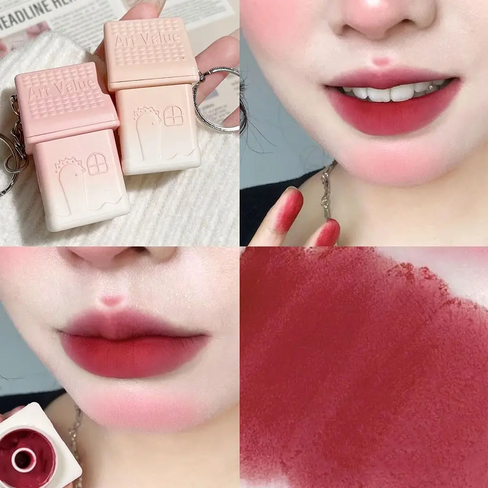 Portable Waterproof Keychain Design Lipstick Natural Long Lasting Cute Lip Balm Velvet Matte Tint House Shaped Lip Gloss Girls